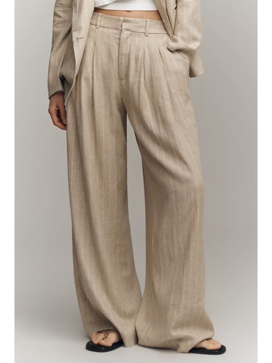 Maeve Pants - Maeve Avery Linen Blend Stripe Twill Wide Leg Pleated Pants Size XS Petite